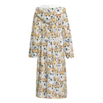 Watercolor Corgi Pattern Print Hooded Bathrobe