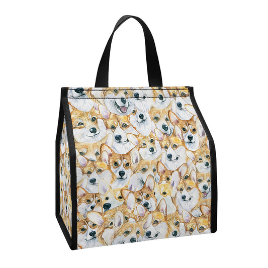 Watercolor Corgi Pattern Print Insulated Lunch Tote