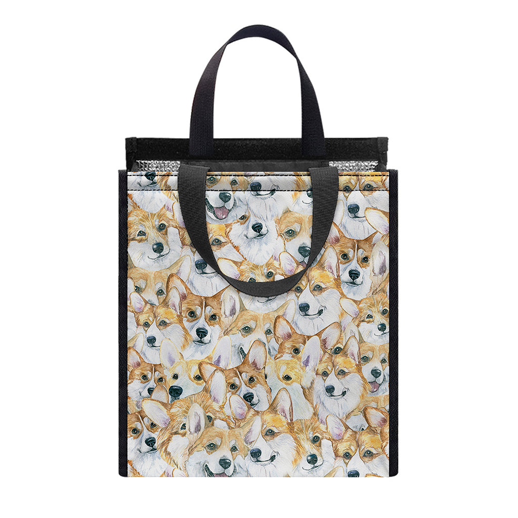 Watercolor Corgi Pattern Print Insulated Lunch Tote