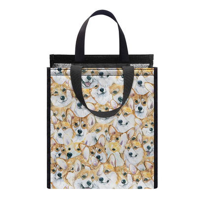 Watercolor Corgi Pattern Print Insulated Lunch Tote