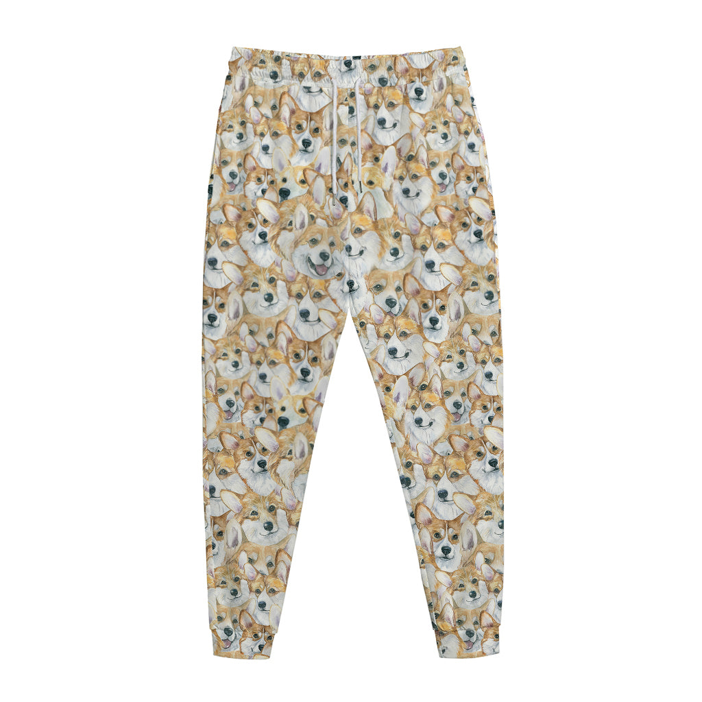Watercolor Corgi Pattern Print Jogger Pants