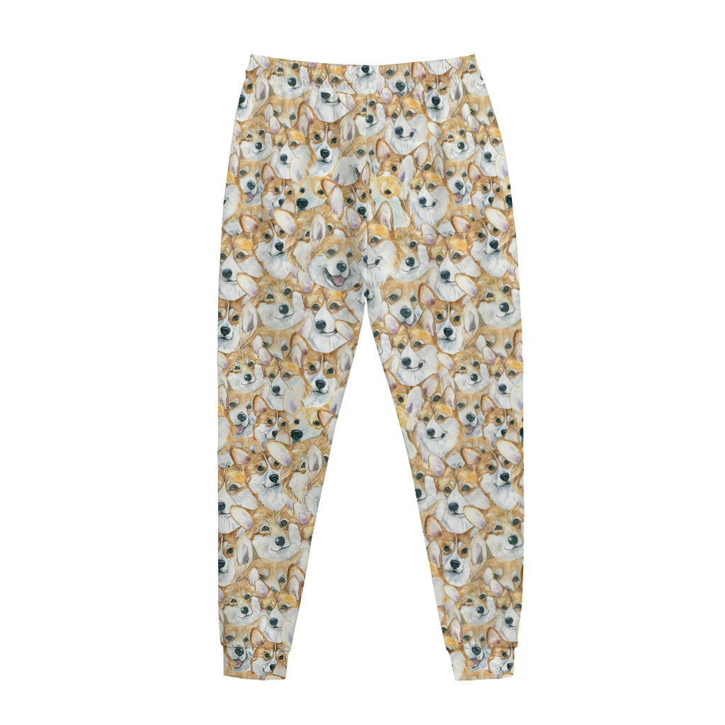 Watercolor Corgi Pattern Print Jogger Pants