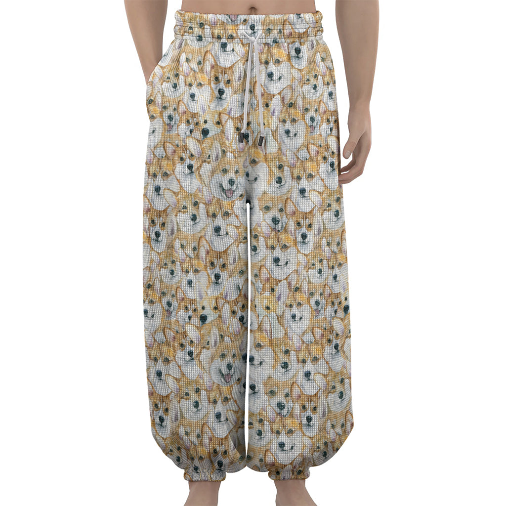Watercolor Corgi Pattern Print Lantern Pants