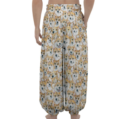Watercolor Corgi Pattern Print Lantern Pants