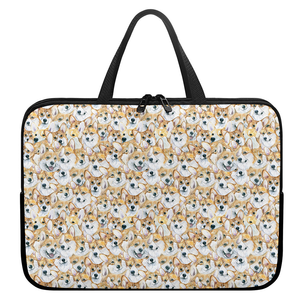 Watercolor Corgi Pattern Print Laptop Sleeve With Handle