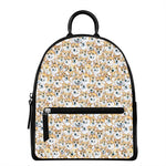 Watercolor Corgi Pattern Print Leather Backpack