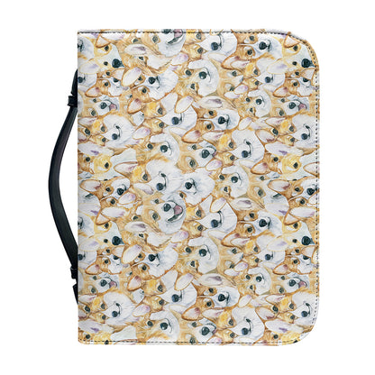 Watercolor Corgi Pattern Print Leather Bible Cover