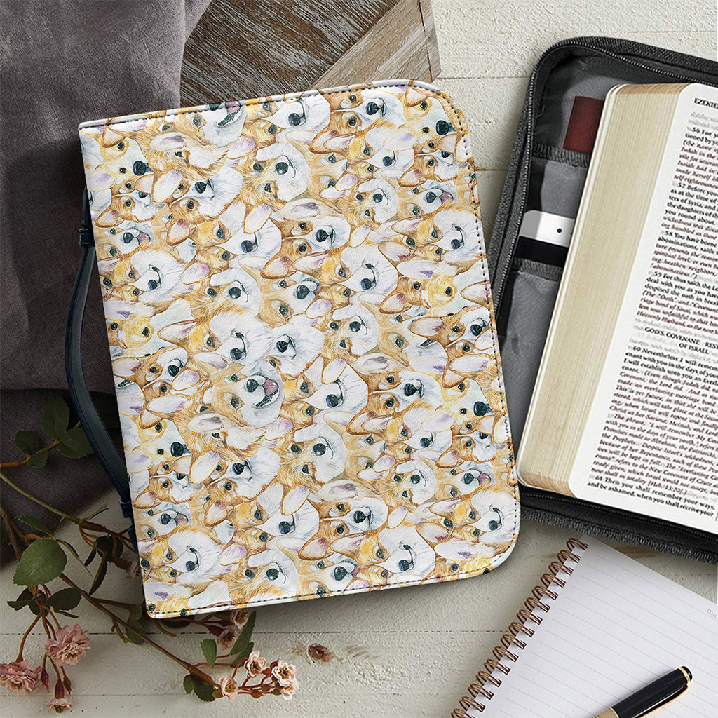 Watercolor Corgi Pattern Print Leather Bible Cover