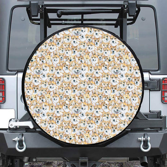 Watercolor Corgi Pattern Print Leather Spare Tire Cover