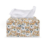 Watercolor Corgi Pattern Print Leather Tissue Box Cover
