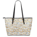 Watercolor Corgi Pattern Print Leather Tote Bag With Zipper