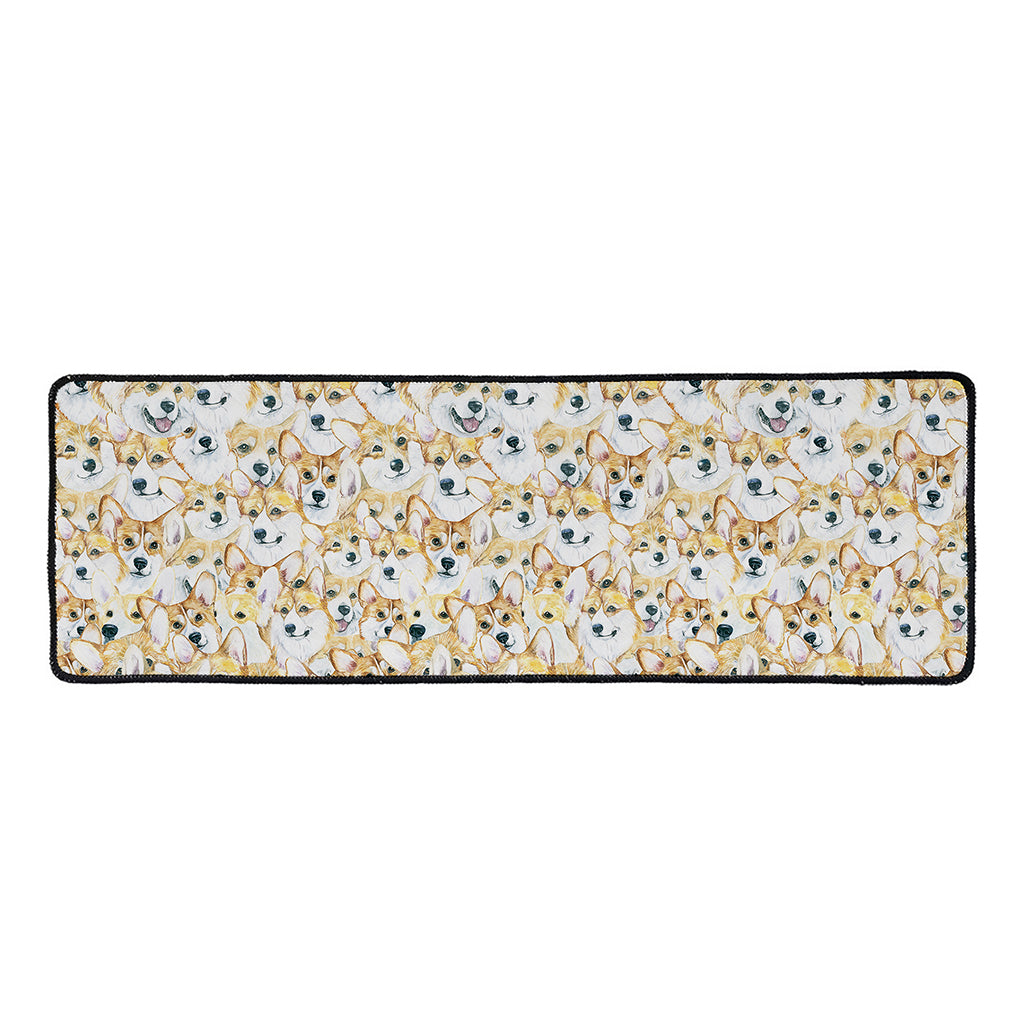 Watercolor Corgi Pattern Print Long Kitchen Mat