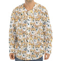 Watercolor Corgi Pattern Print Long Sleeve Baseball Jersey
