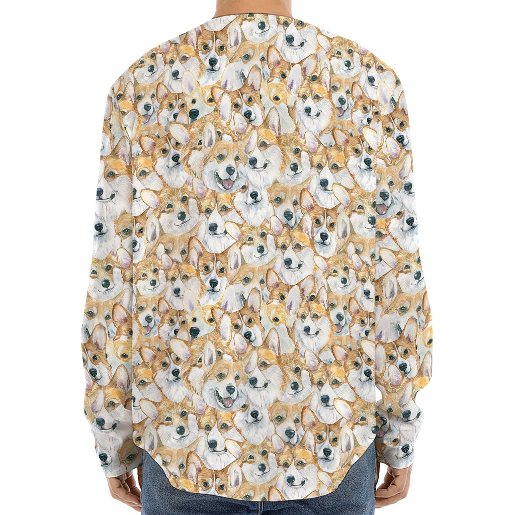 Watercolor Corgi Pattern Print Long Sleeve Baseball Jersey