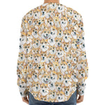 Watercolor Corgi Pattern Print Long Sleeve Baseball Jersey