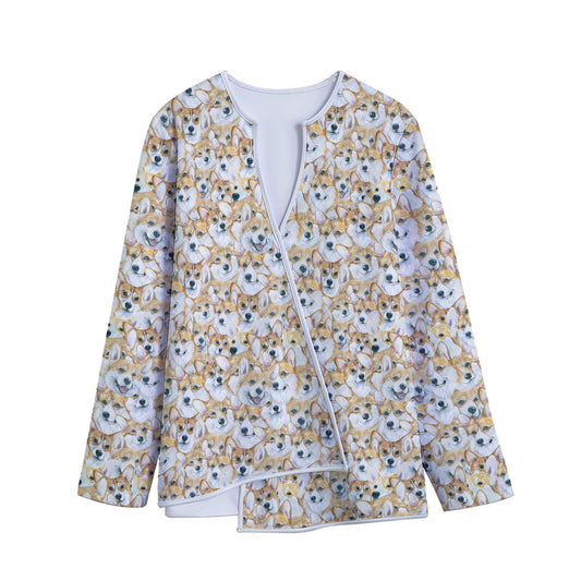 Watercolor Corgi Pattern Print Long Sleeve Short Coat