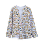 Watercolor Corgi Pattern Print Long Sleeve Short Coat