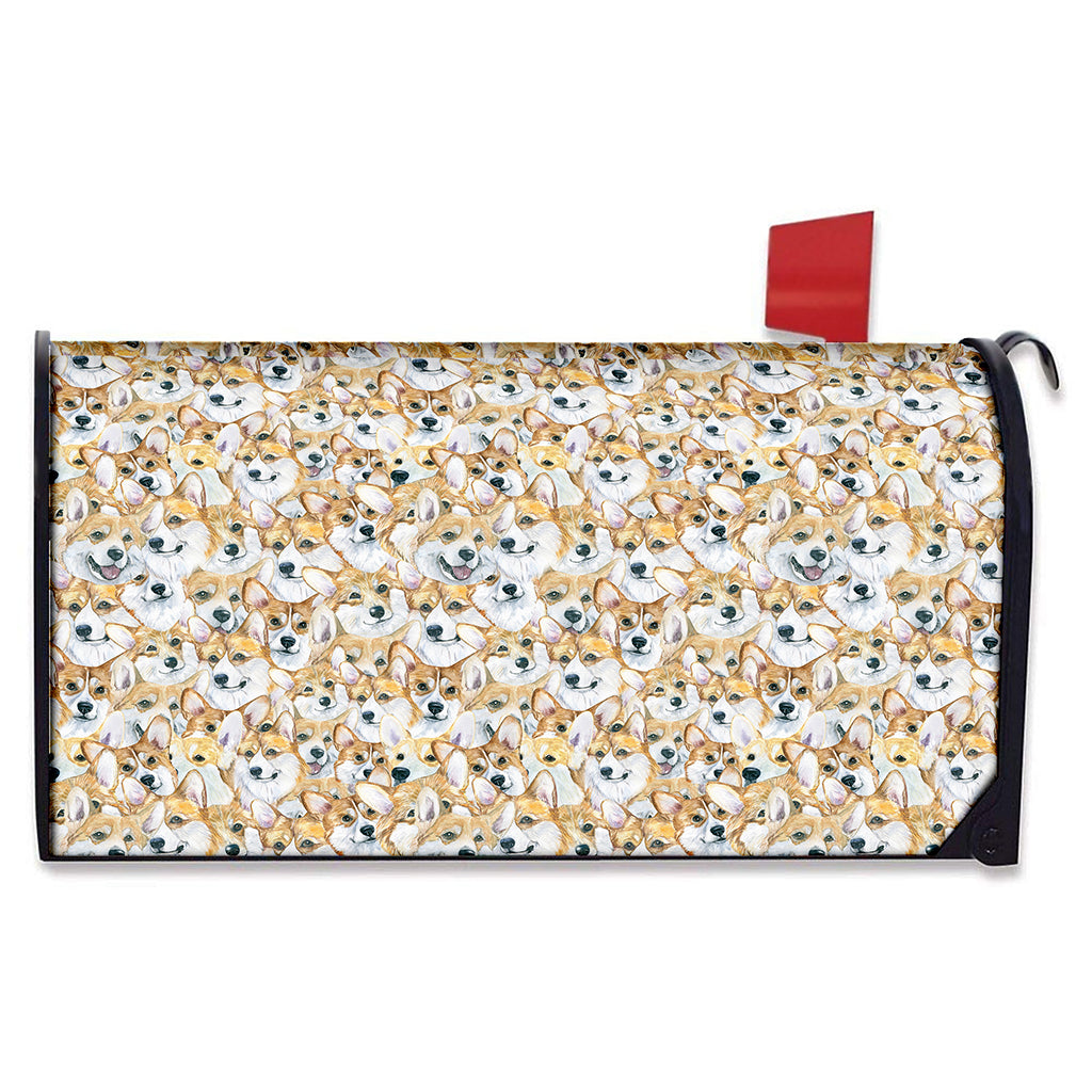 Watercolor Corgi Pattern Print Mailbox Cover