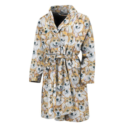 Watercolor Corgi Pattern Print Men's Bathrobe