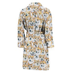 Watercolor Corgi Pattern Print Men's Bathrobe