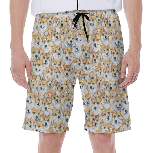 Watercolor Corgi Pattern Print Men's Beach Shorts
