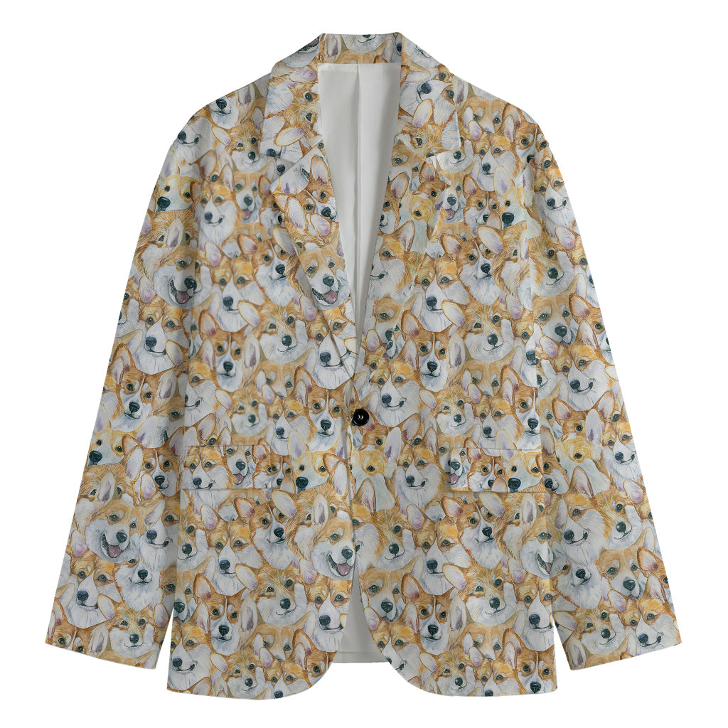 Watercolor Corgi Pattern Print Men's Blazer