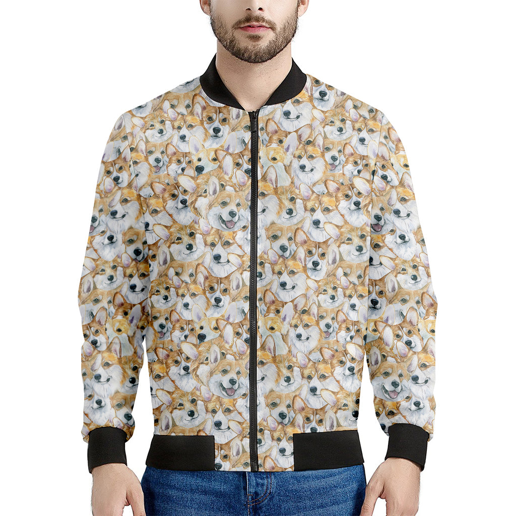Watercolor Corgi Pattern Print Men's Bomber Jacket