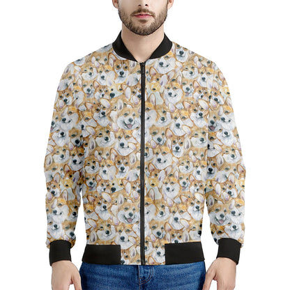 Watercolor Corgi Pattern Print Men's Bomber Jacket
