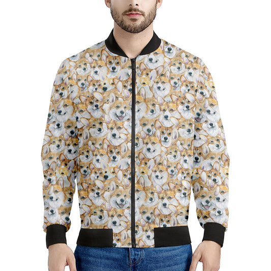 Watercolor Corgi Pattern Print Men's Bomber Jacket