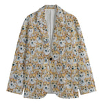Watercolor Corgi Pattern Print Men's Cotton Blazer