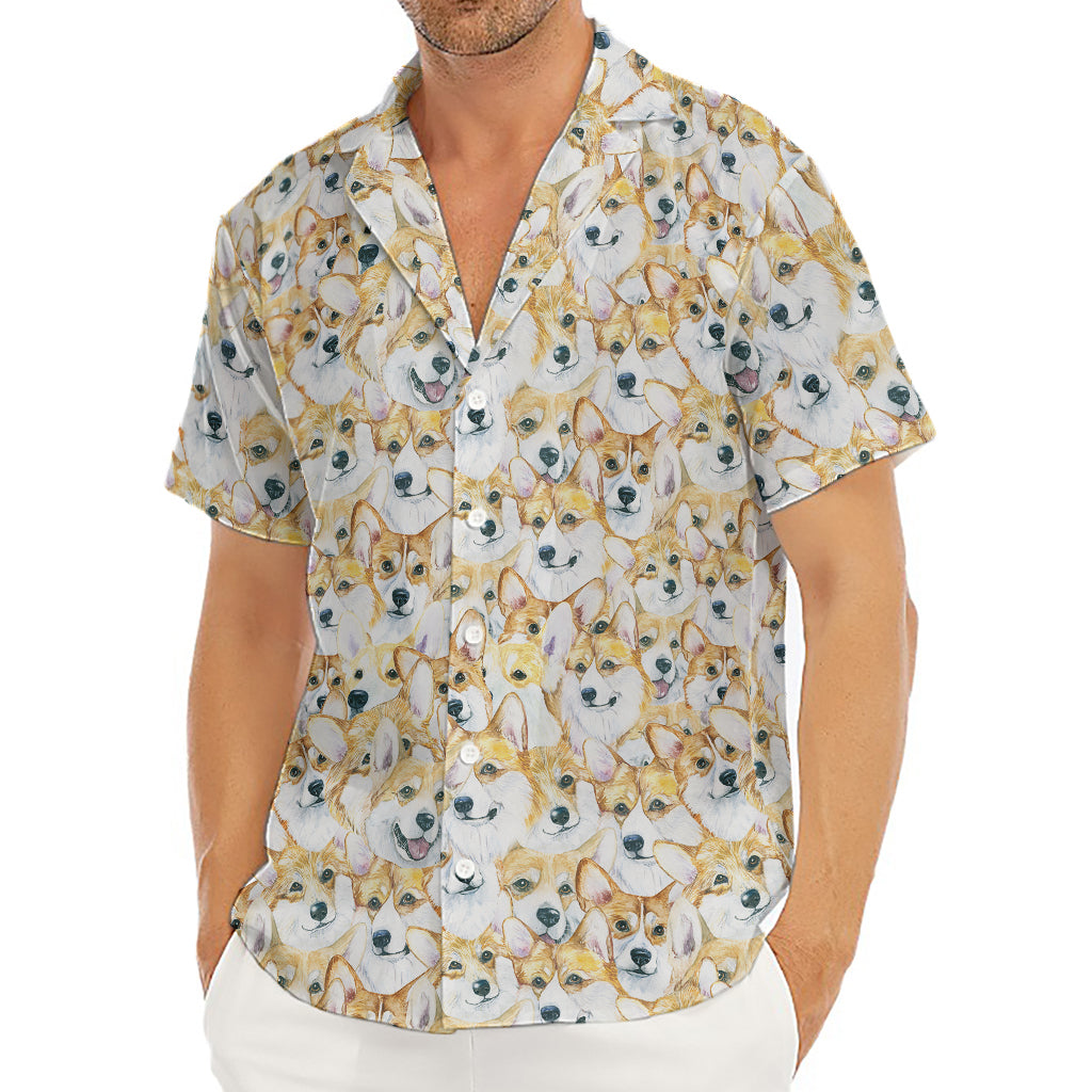 Watercolor Corgi Pattern Print Men's Deep V-Neck Shirt