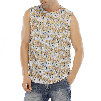 Watercolor Corgi Pattern Print Men's Fitness Tank Top