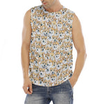 Watercolor Corgi Pattern Print Men's Fitness Tank Top