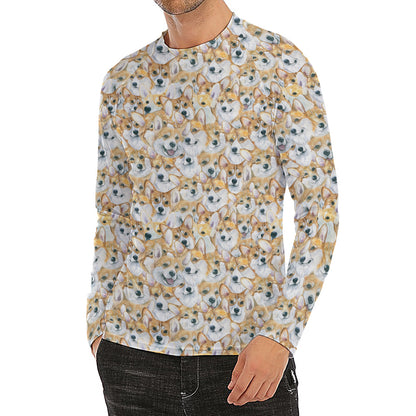 Watercolor Corgi Pattern Print Men's Long Sleeve Rash Guard