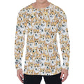 Watercolor Corgi Pattern Print Men's Long Sleeve T-Shirt