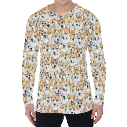 Watercolor Corgi Pattern Print Men's Long Sleeve T-Shirt