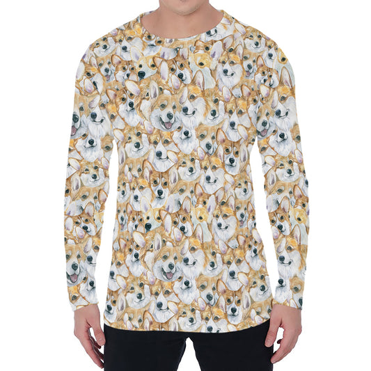 Watercolor Corgi Pattern Print Men's Long Sleeve T-Shirt