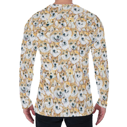 Watercolor Corgi Pattern Print Men's Long Sleeve T-Shirt