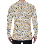 Watercolor Corgi Pattern Print Men's Long Sleeve T-Shirt