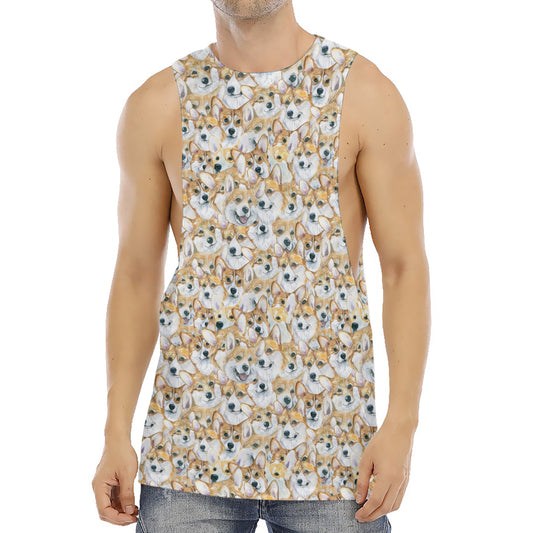 Watercolor Corgi Pattern Print Men's Muscle Tank Top