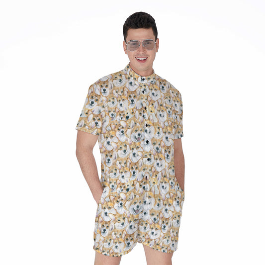 Watercolor Corgi Pattern Print Men's Rompers