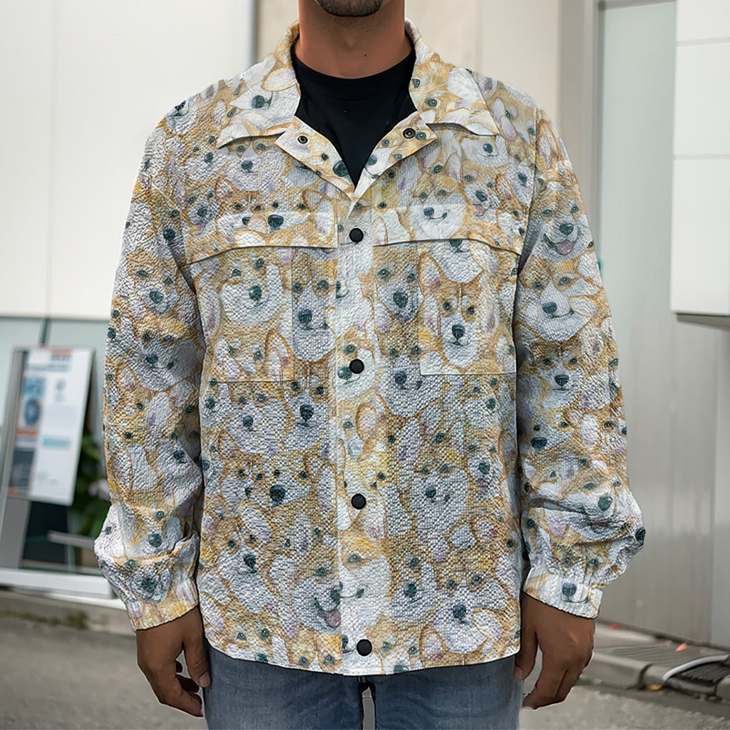 Watercolor Corgi Pattern Print Men's Shirt Jacket