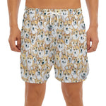 Watercolor Corgi Pattern Print Men's Split Running Shorts