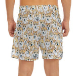 Watercolor Corgi Pattern Print Men's Split Running Shorts