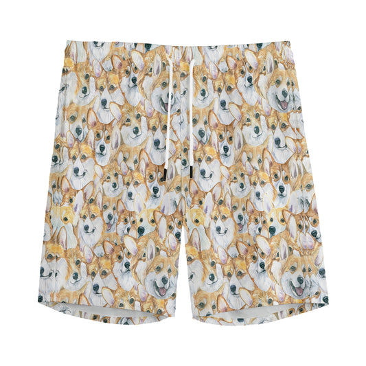 Watercolor Corgi Pattern Print Men's Sports Shorts