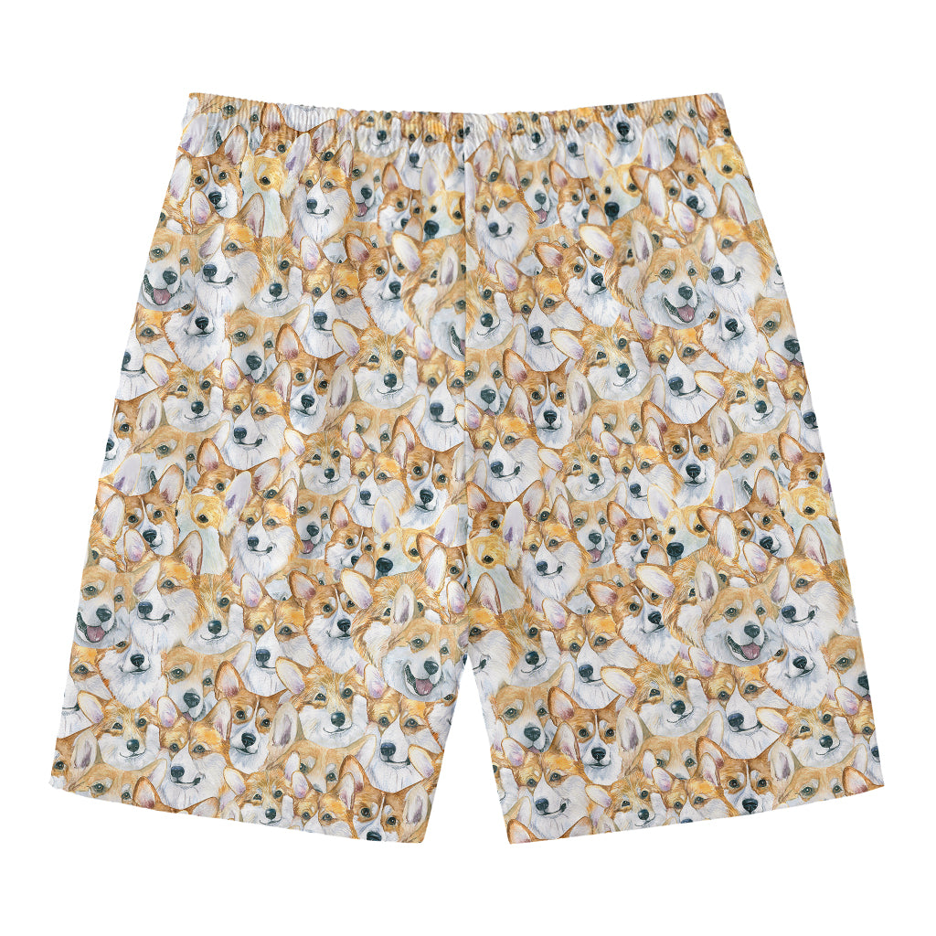Watercolor Corgi Pattern Print Men's Swim Trunks