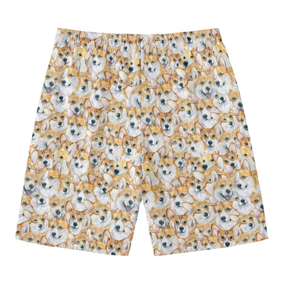 Watercolor Corgi Pattern Print Men's Swim Trunks