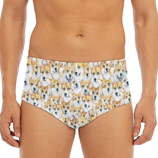 Watercolor Corgi Pattern Print Men's Triangle Swim Briefs