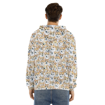 Watercolor Corgi Pattern Print Men's Velvet Pullover Hoodie