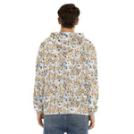 Watercolor Corgi Pattern Print Men's Velvet Pullover Hoodie